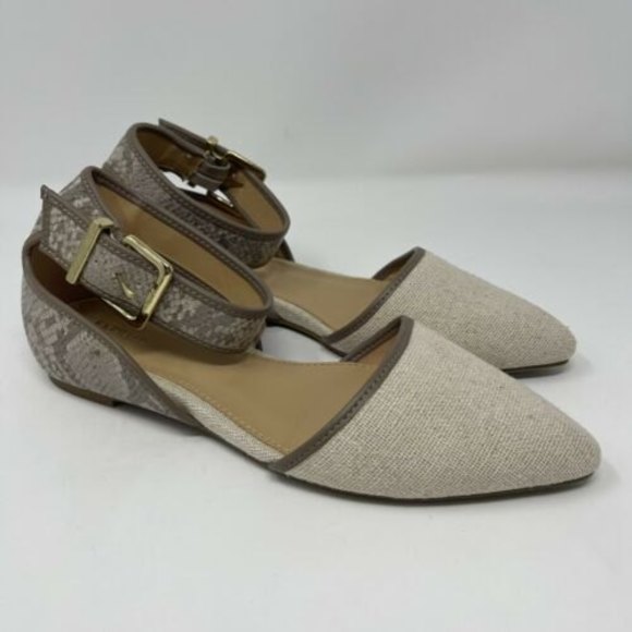 Express Shoes - Express Womens Snakeskin Ankle Strap Sandals Beige Size 8 New